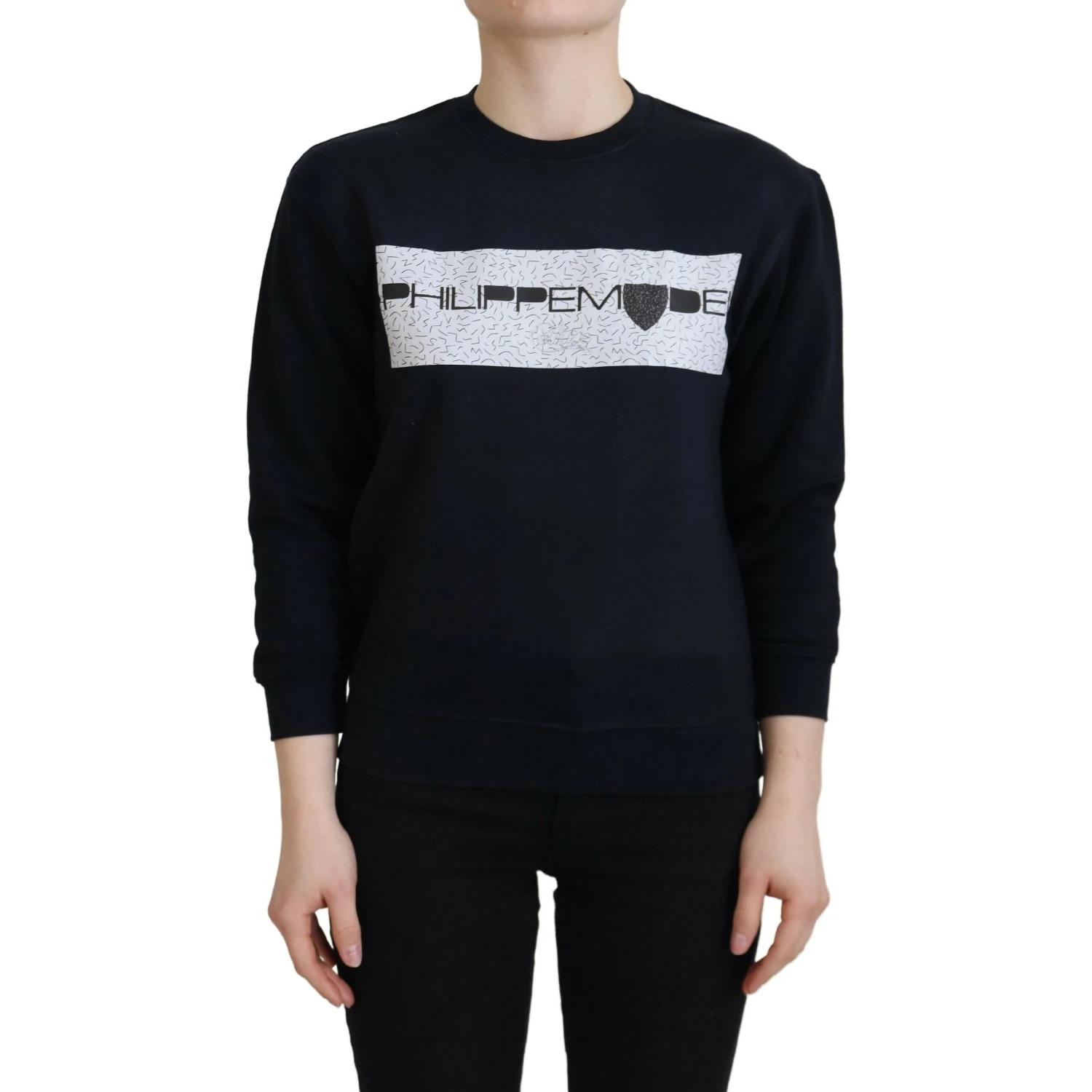 Black Printed Long Sleeves Pullover Sweater