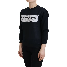 Black Printed Long Sleeves Pullover Sweater