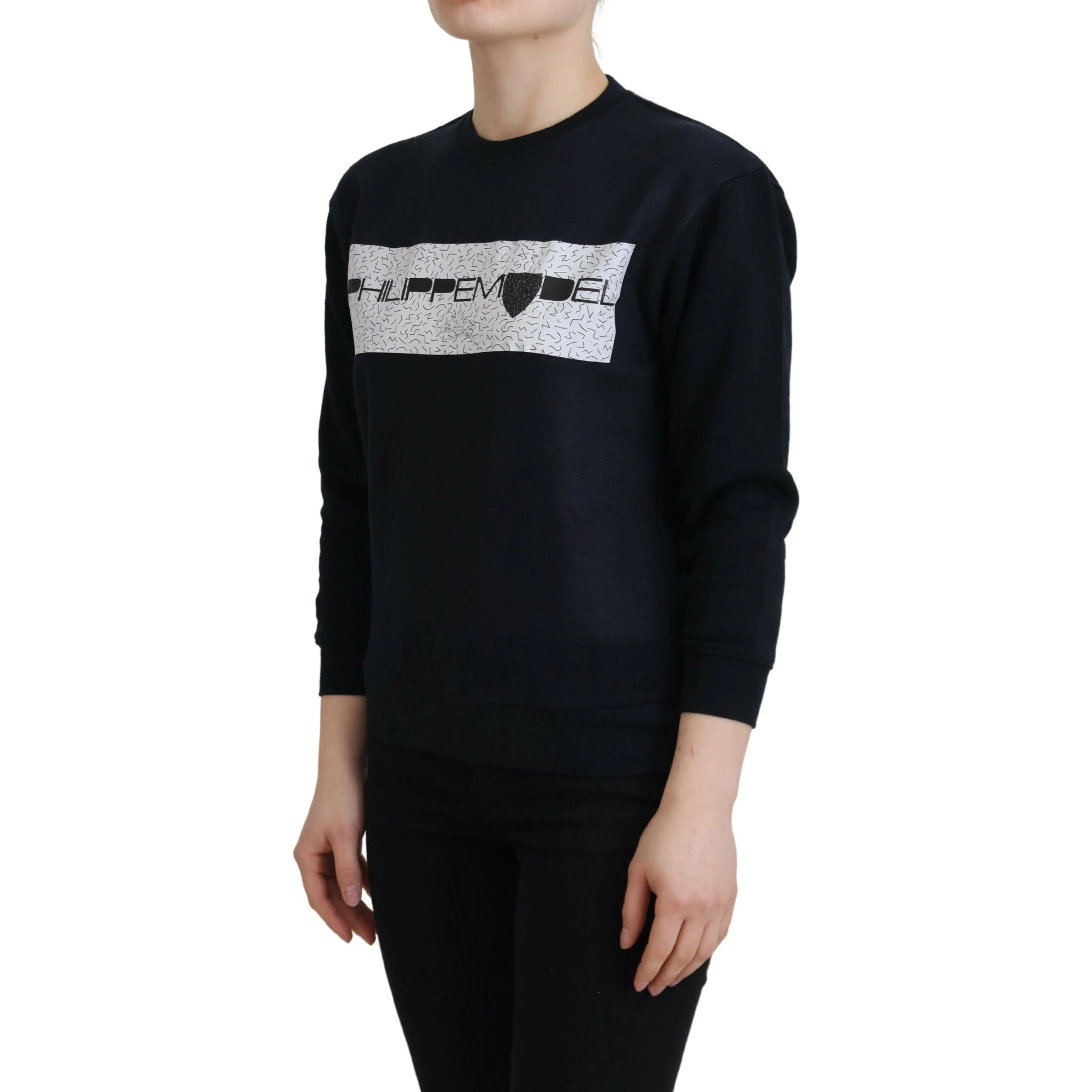Black Printed Long Sleeves Pullover Sweater