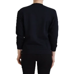 Black Printed Long Sleeves Pullover Sweater