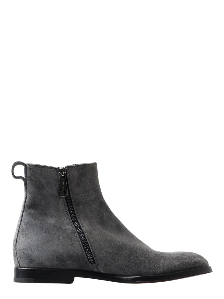 Gray Leather Men Ankle Boots Shoes