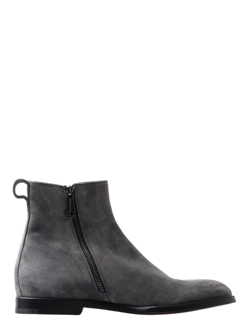 Gray Leather Men Ankle Boots Shoes