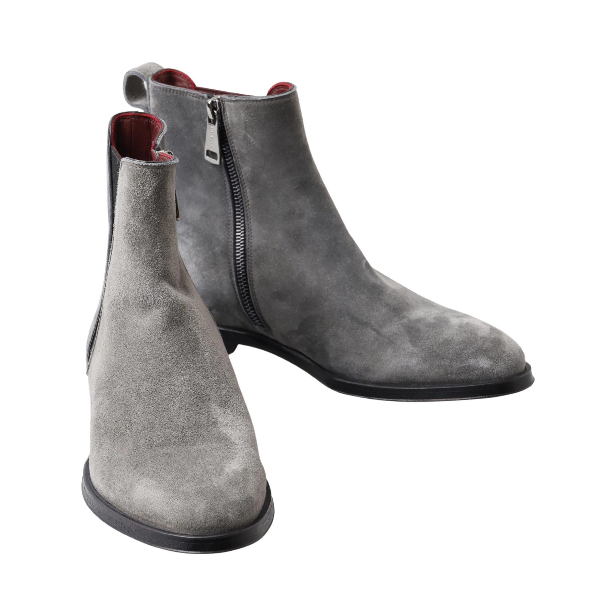 Gray Leather Men Ankle Boots Shoes