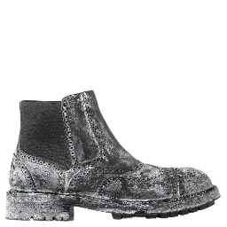 Black Gray Leather Ankle Boots