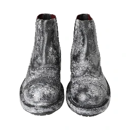 Black Gray Leather Ankle Boots