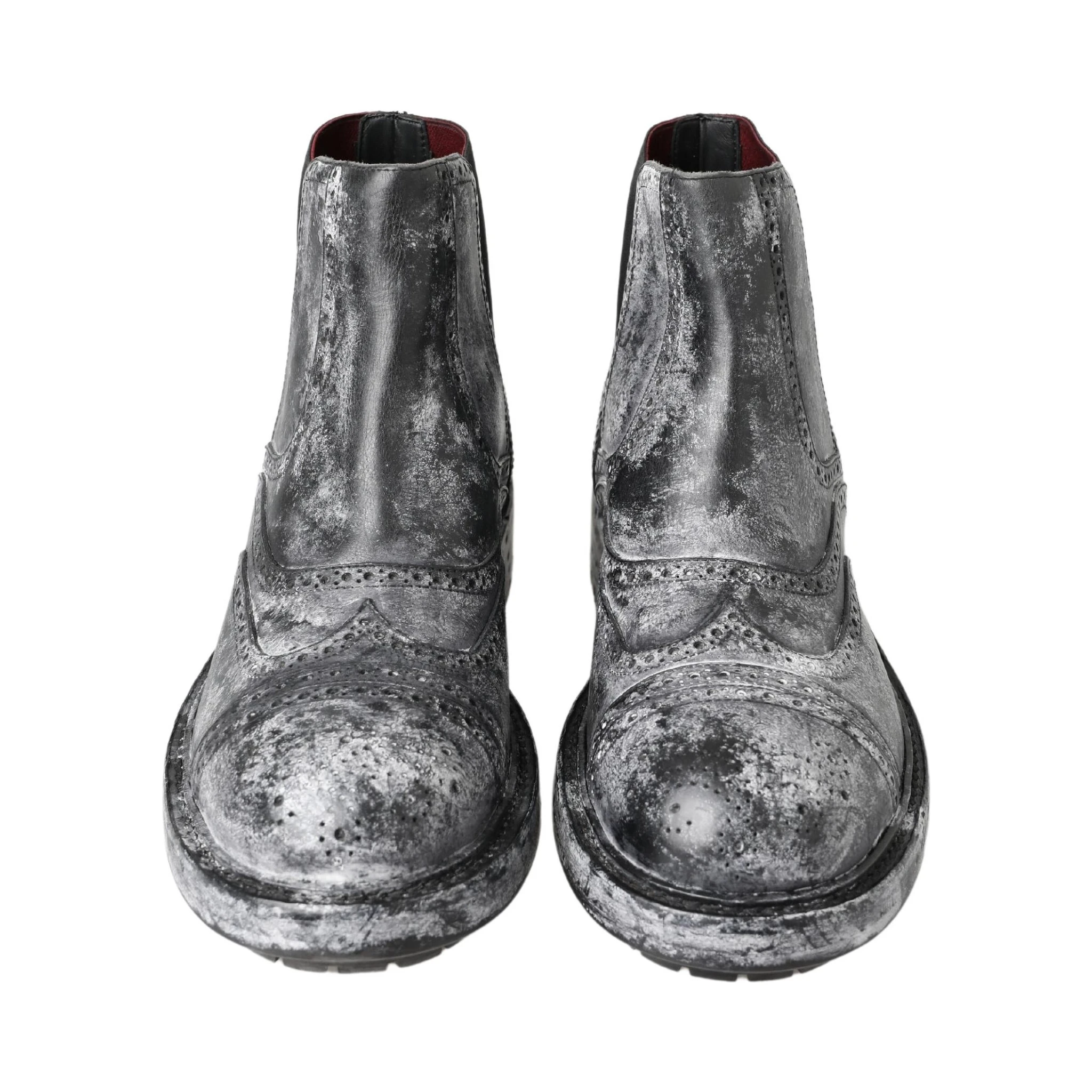 Black Gray Leather Ankle Boots