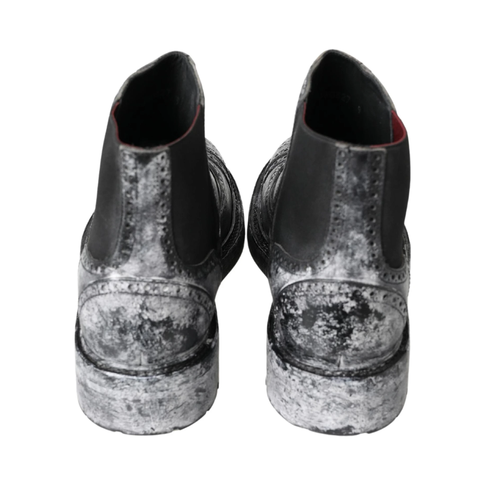 Black Gray Leather Ankle Boots