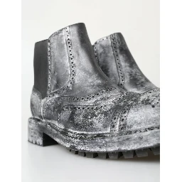 Black Gray Leather Ankle Boots