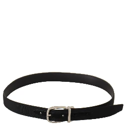 Belt Black Calf Leather Silver Tone Metal Buckle