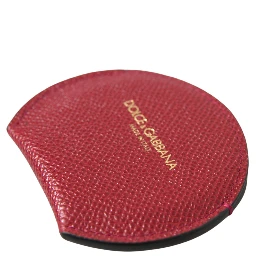 Red Calfskin Leather Round Hand Mirror Holder
