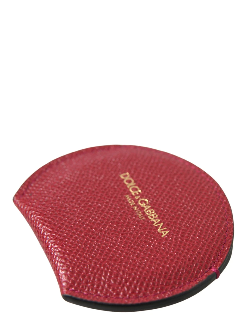Red Calfskin Leather Round Hand Mirror Holder