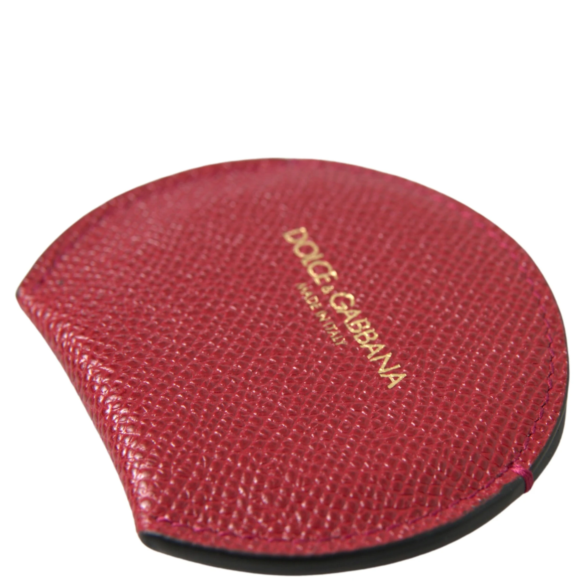 Red Calfskin Leather Round Hand Mirror Holder