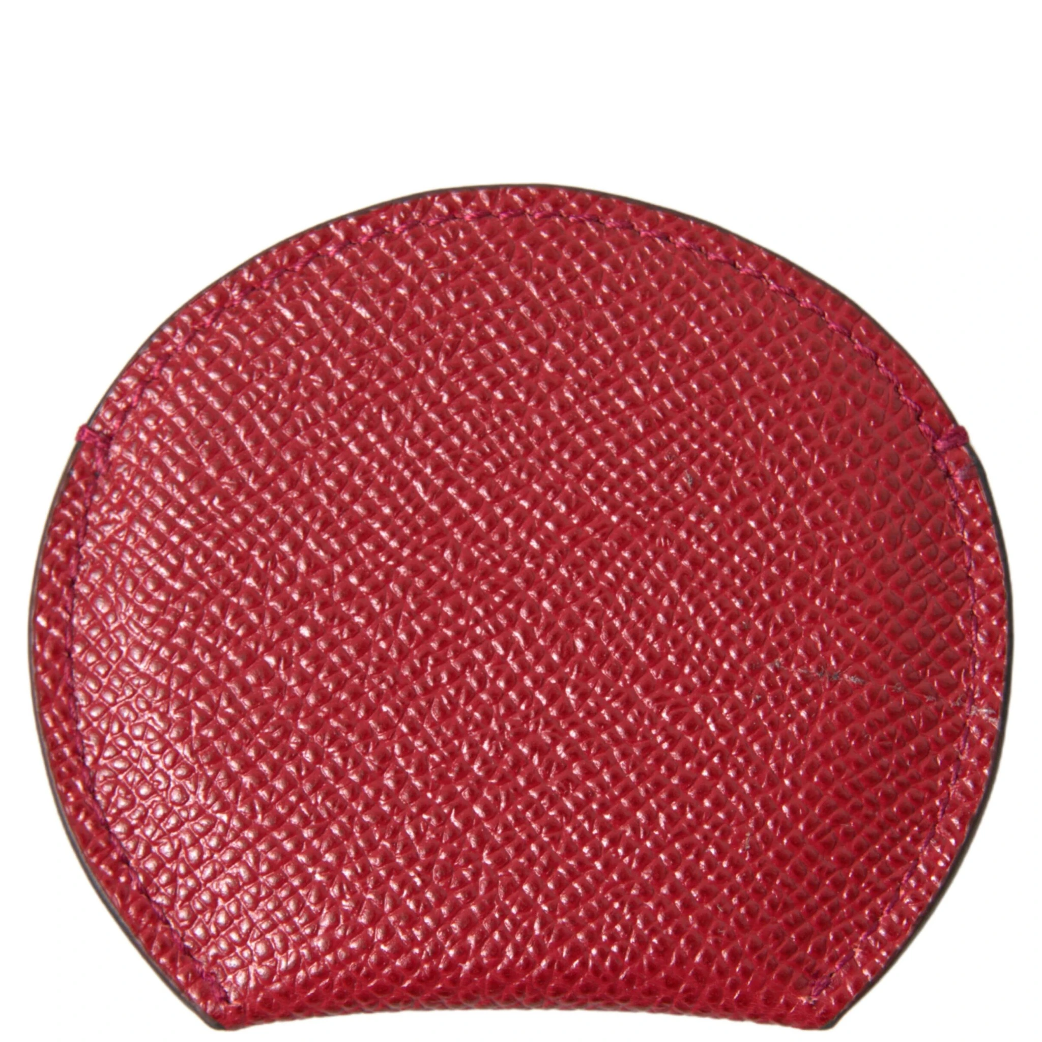 Red Calfskin Leather Round Hand Mirror Holder