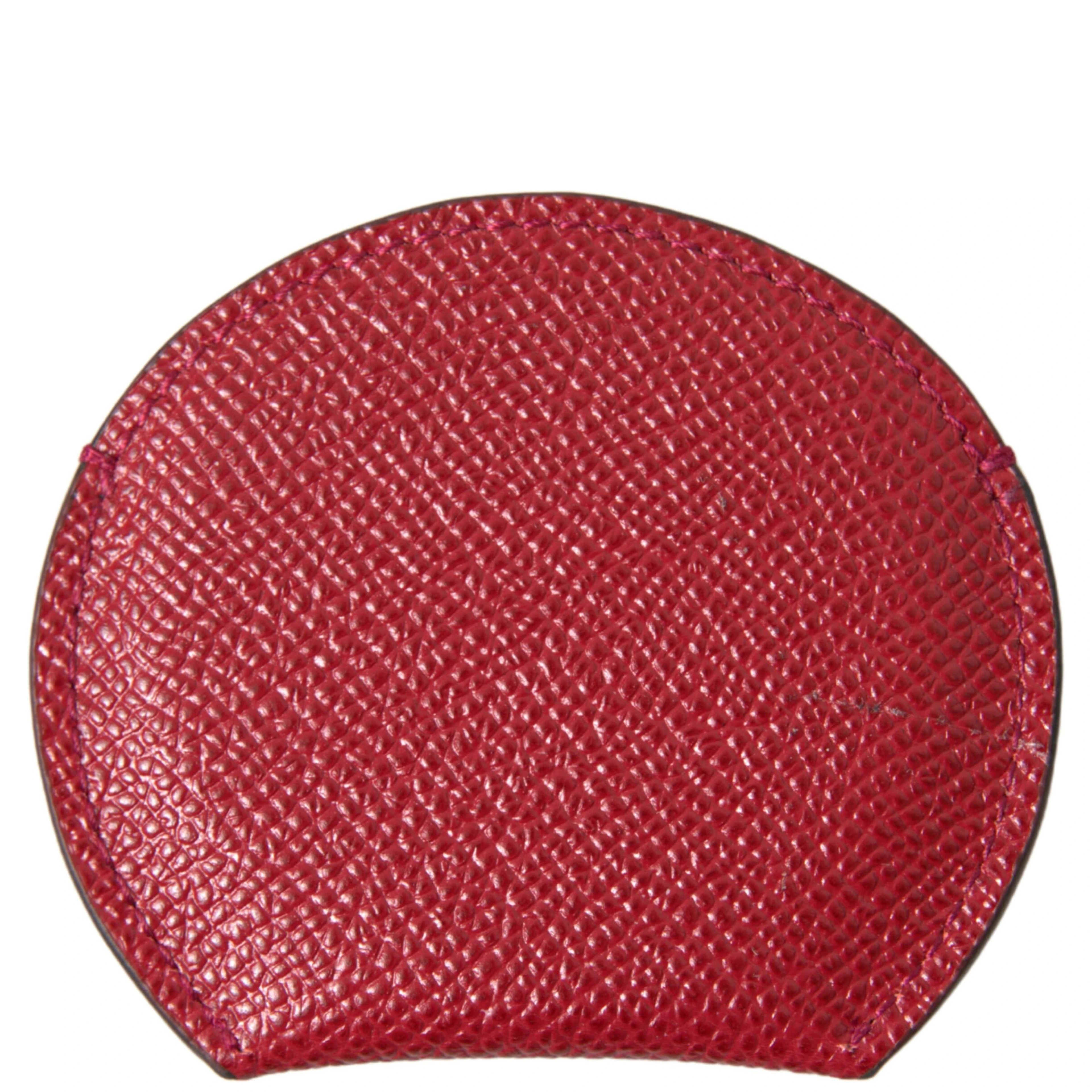 Red Calfskin Leather Round Hand Mirror Holder