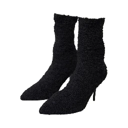 Black Stiletto Heels Mid Calf Boots