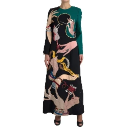 Multicolor Long Sleeves A-line Maxi Dress