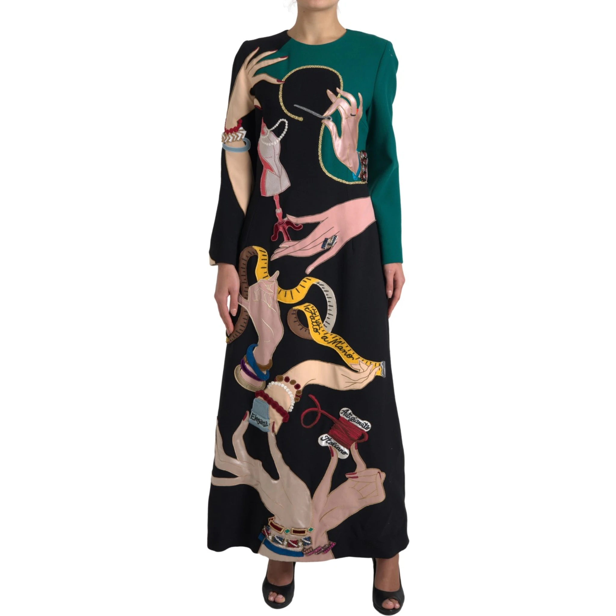 Multicolor Long Sleeves A-line Maxi Dress