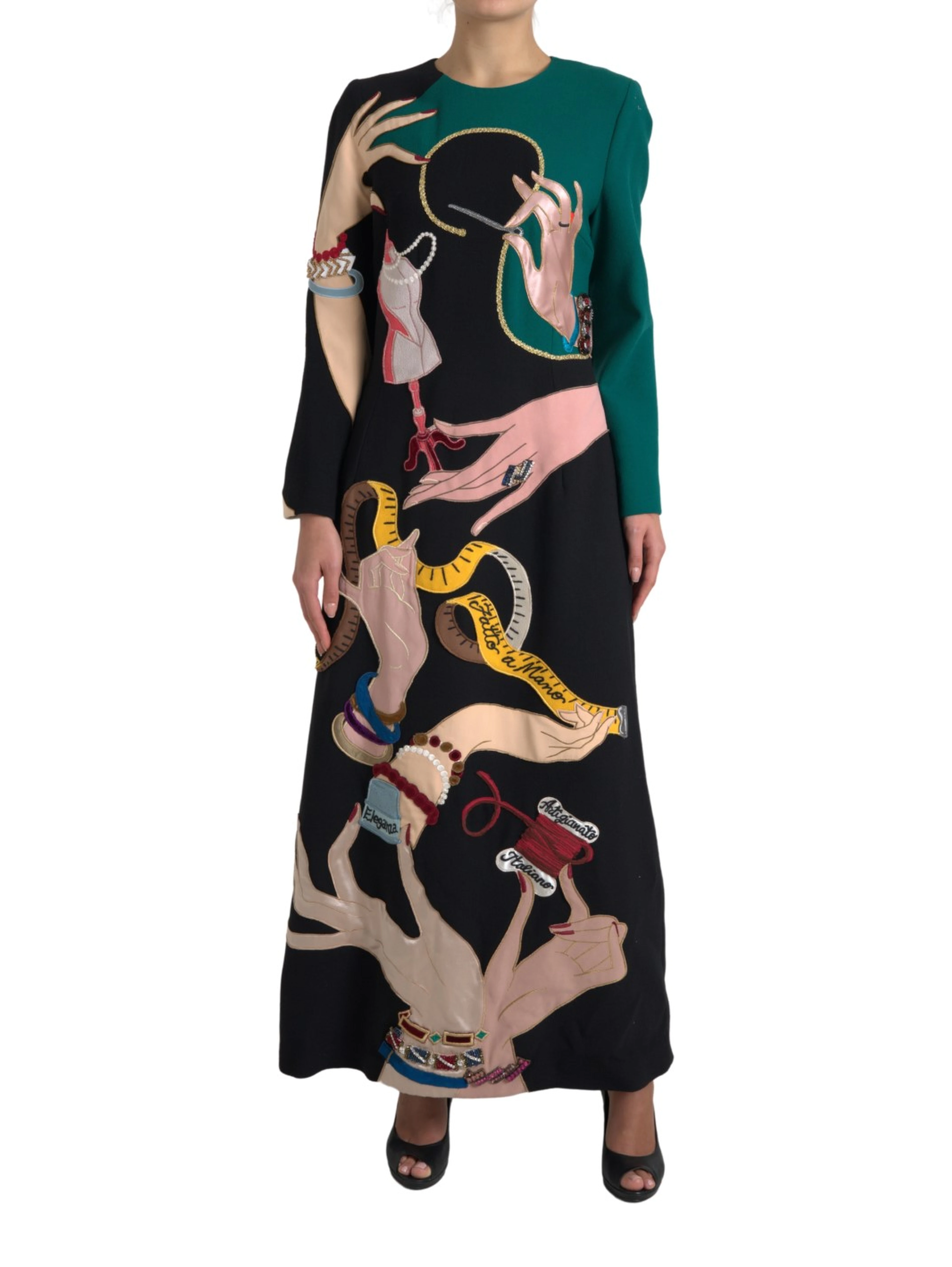 Multicolor Long Sleeves A-line Maxi Dress