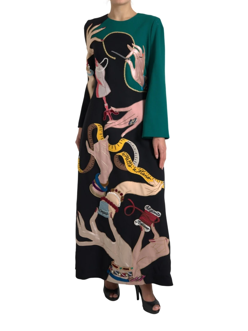 Multicolor Long Sleeves A-line Maxi Dress