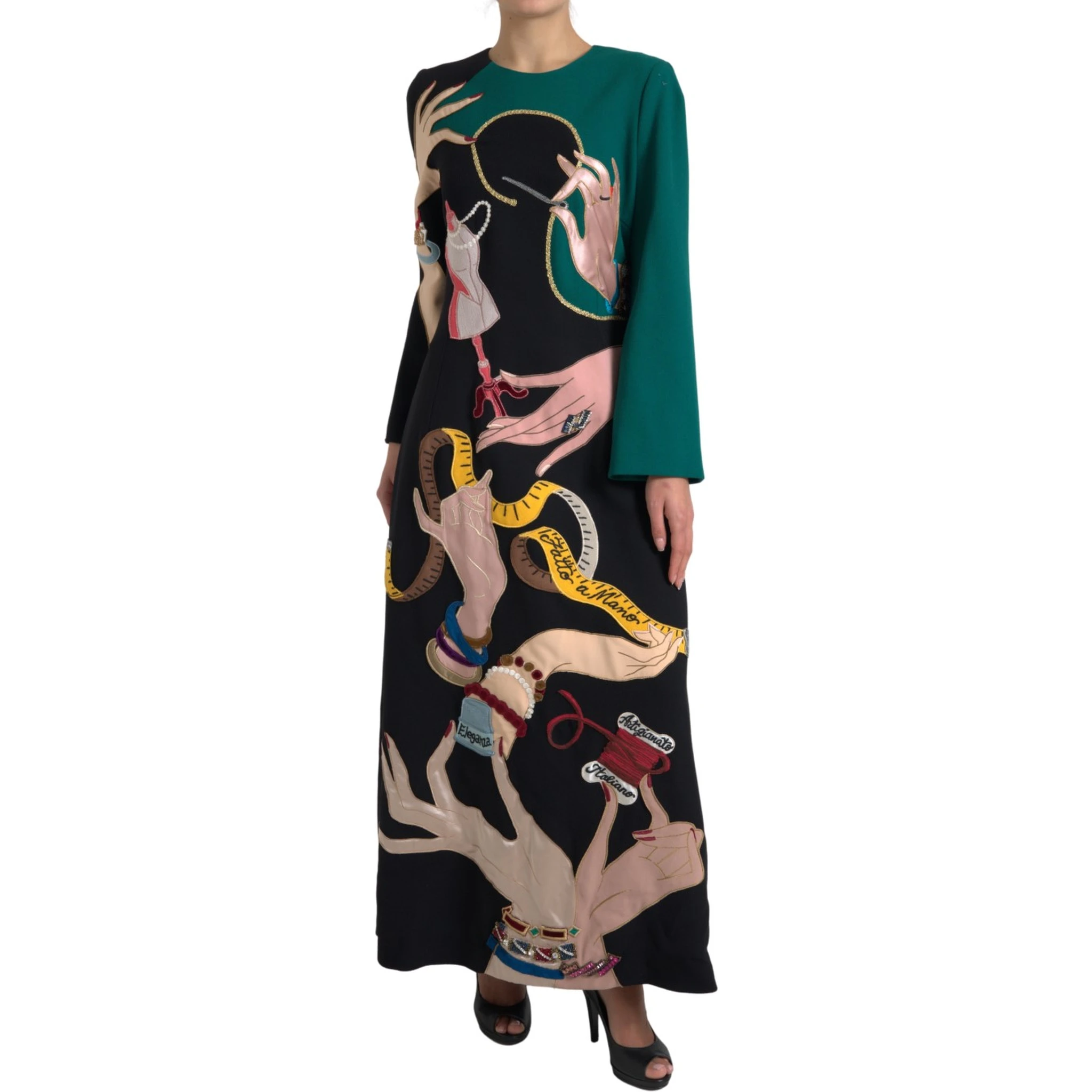 Multicolor Long Sleeves A-line Maxi Dress
