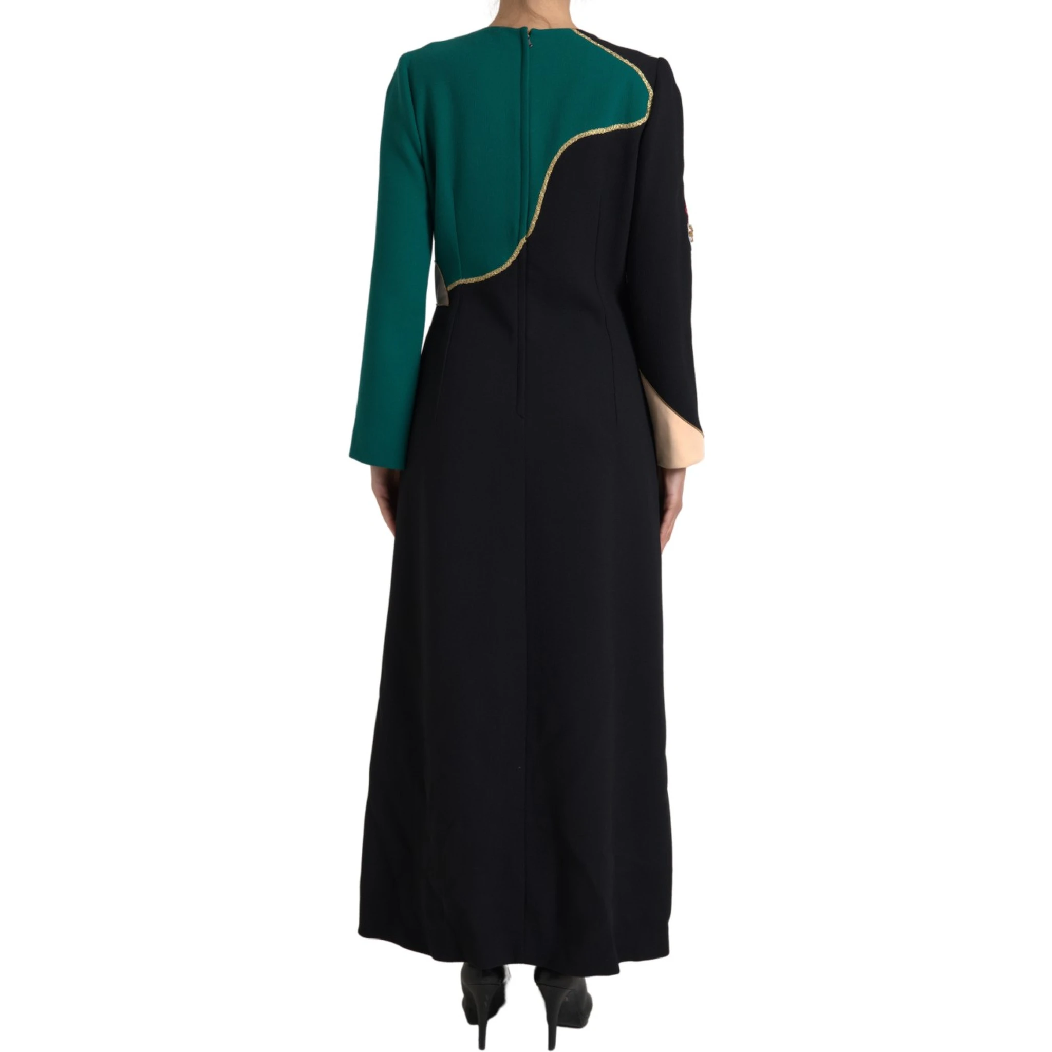 Multicolor Long Sleeves A-line Maxi Dress