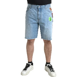 Light Blue Cotton Men Bermuda Denim Shorts