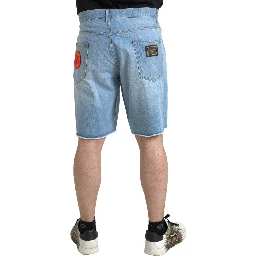 Light Blue Cotton Men Bermuda Denim Shorts