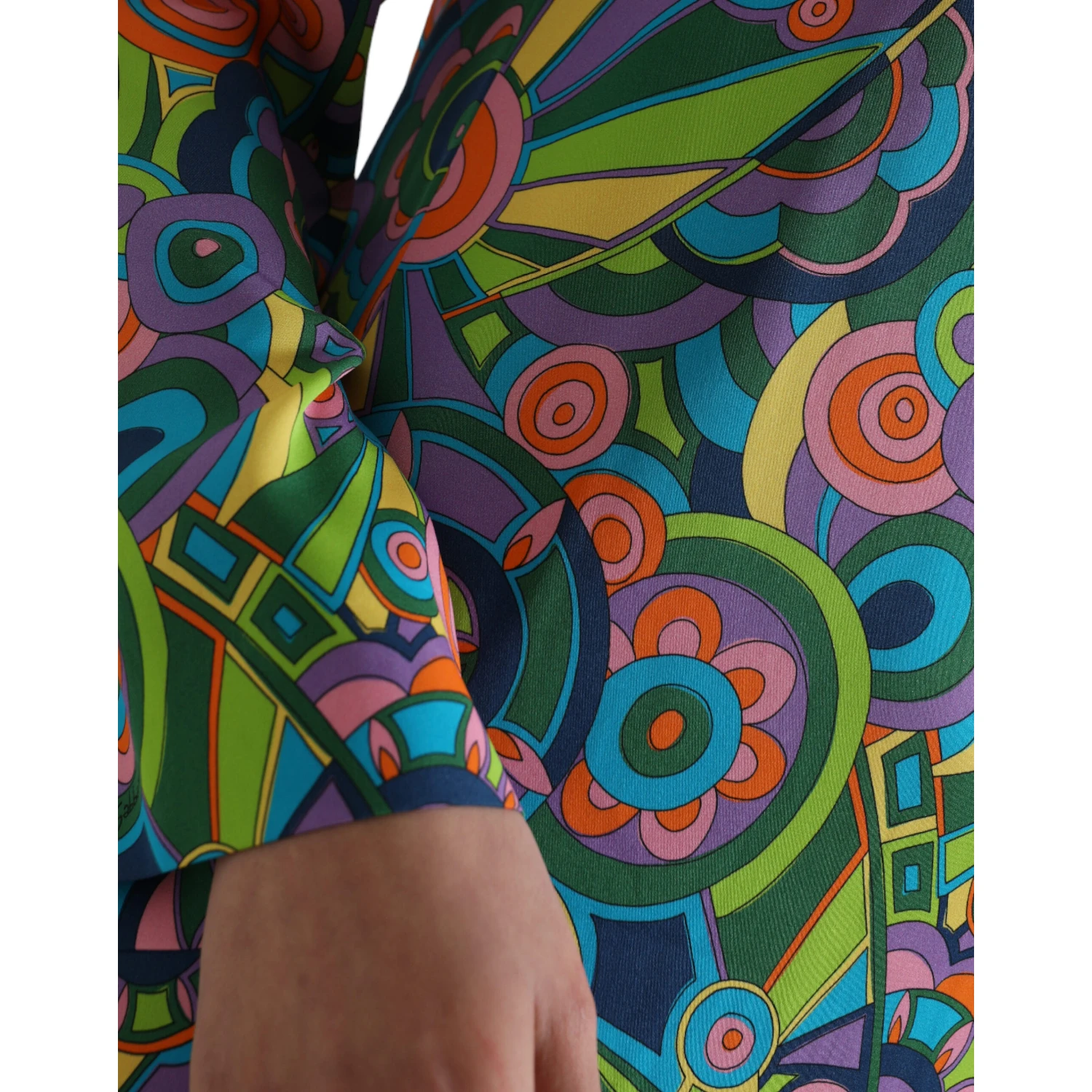Multicolor Geometric Print Silk Crystals Midi Dress