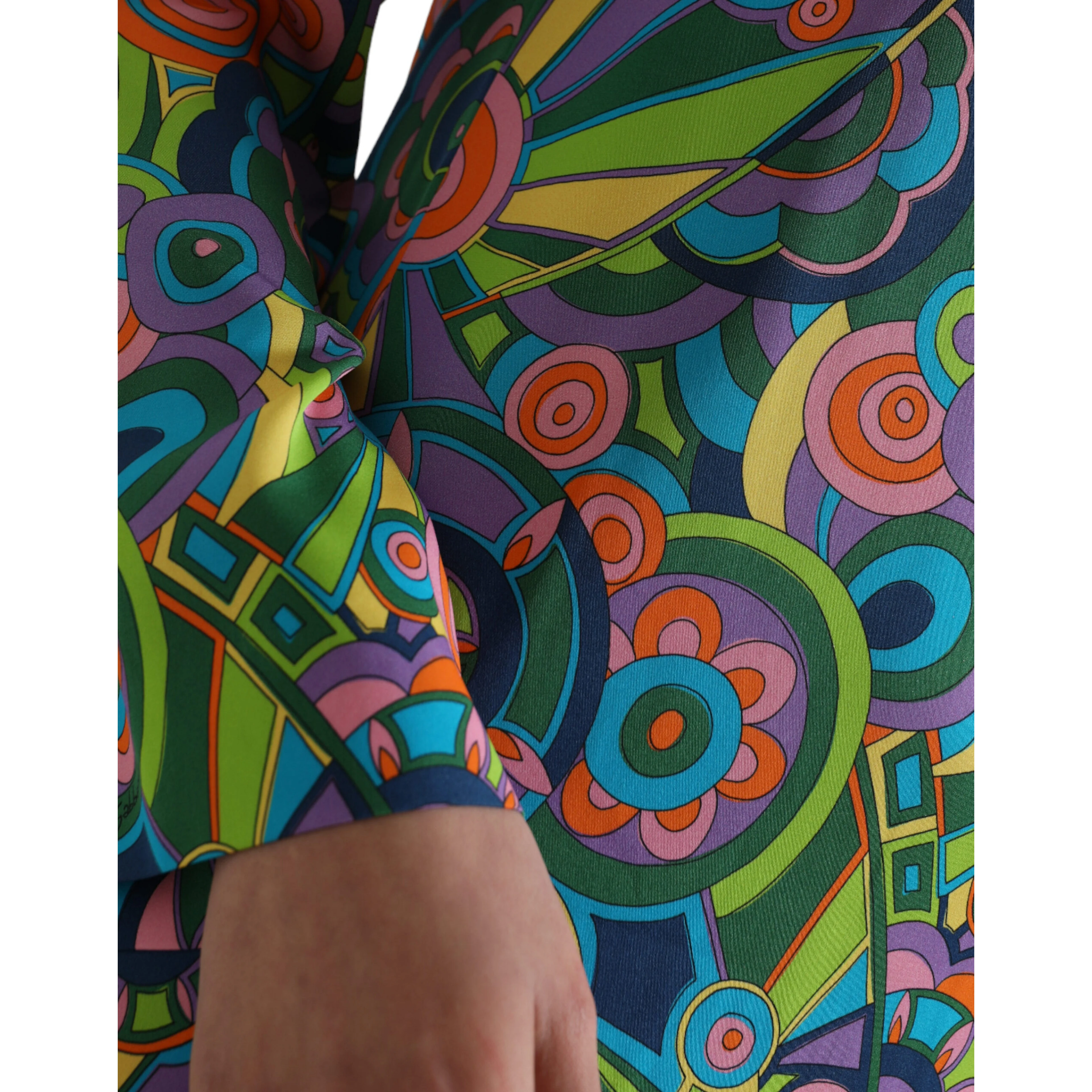 Multicolor Geometric Print Silk Crystals Midi Dress