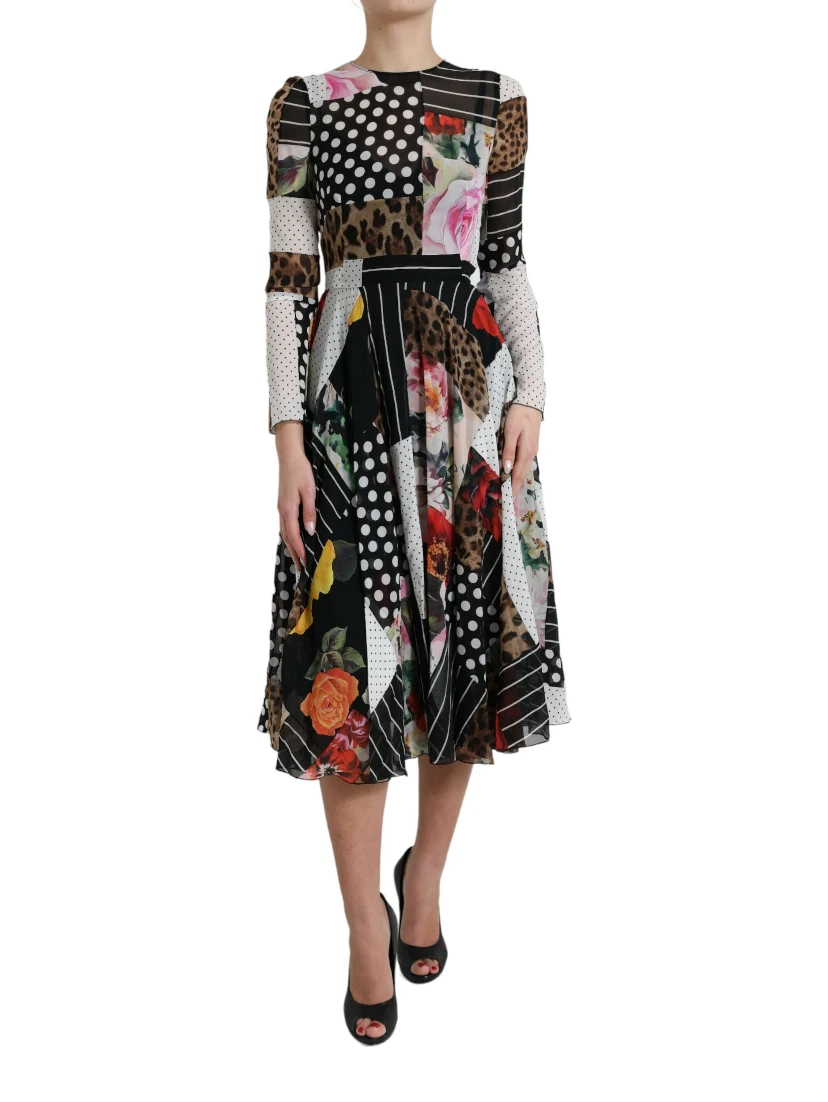 Multicolor Patchwork Floral Leopard Dress