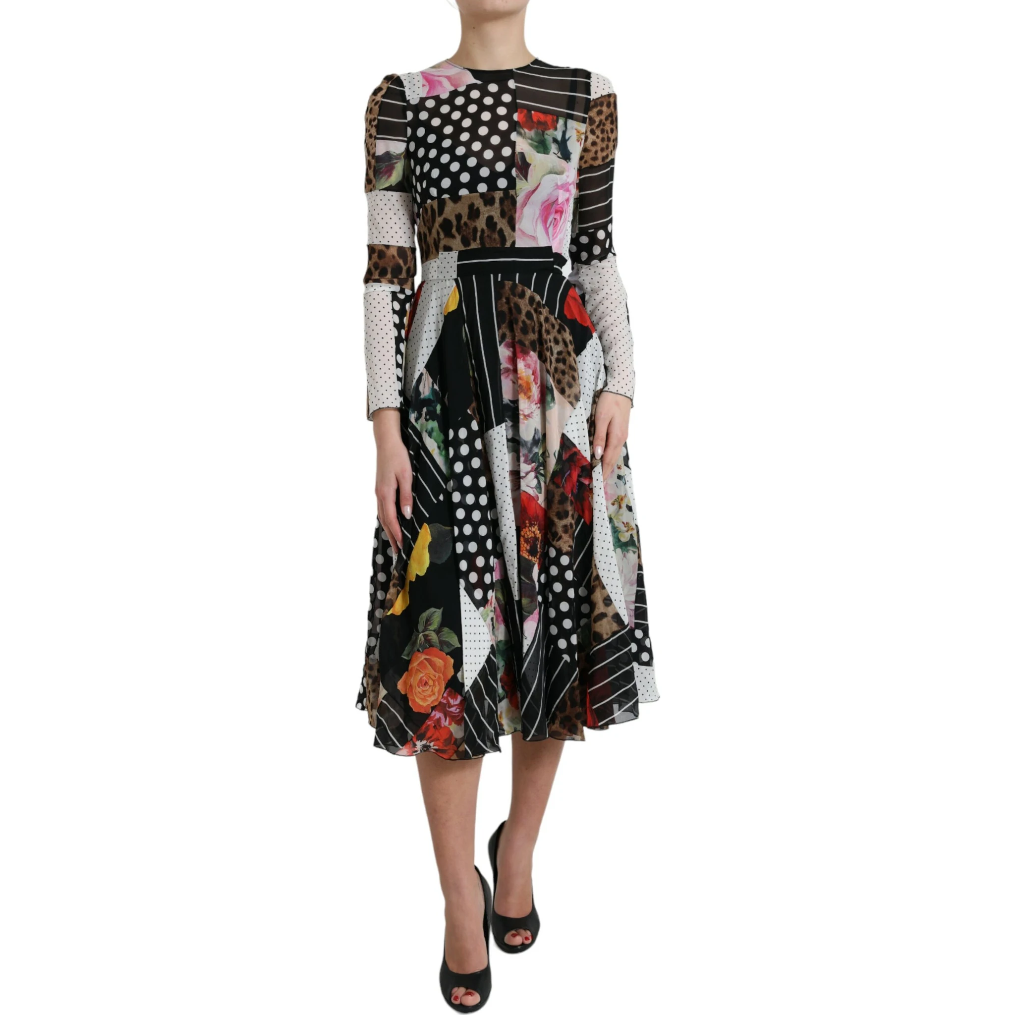 Multicolor Patchwork Floral Leopard Dress