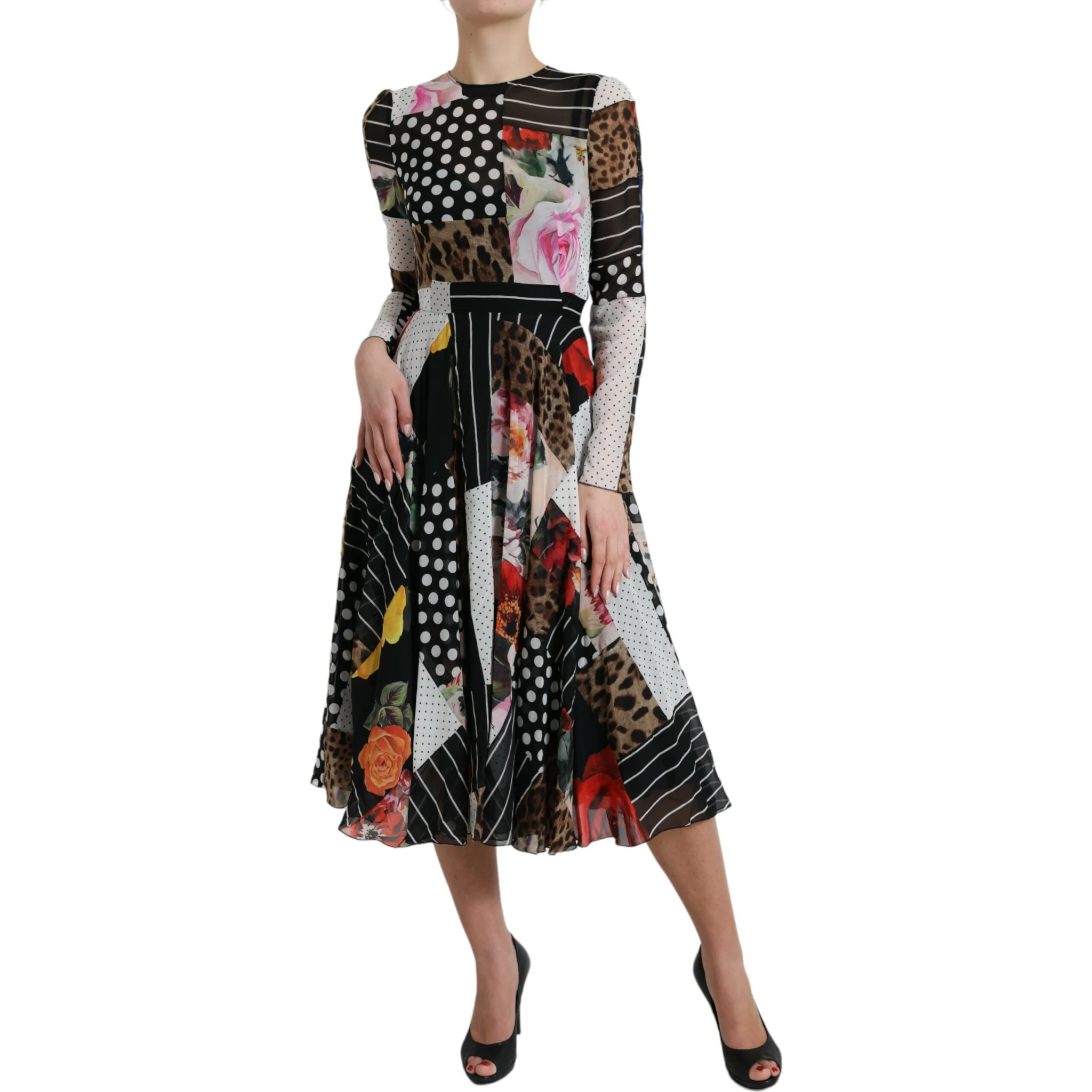 Multicolor Patchwork Floral Leopard Dress
