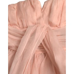 Pink Silk Chiffon Halter A-line Pleated Midi Dress