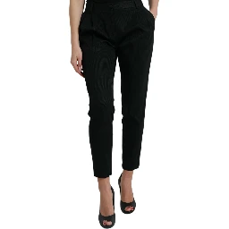 Black Wool High Waist Cropped Tapered Pants