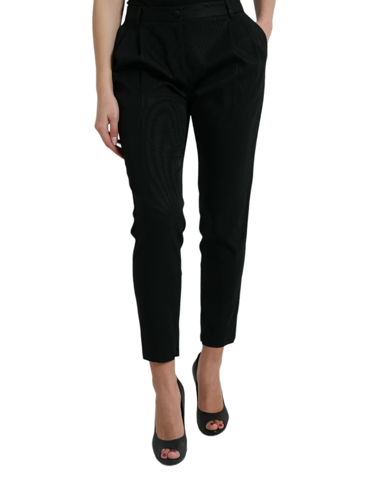 Black Wool High Waist Cropped Tapered Pants
