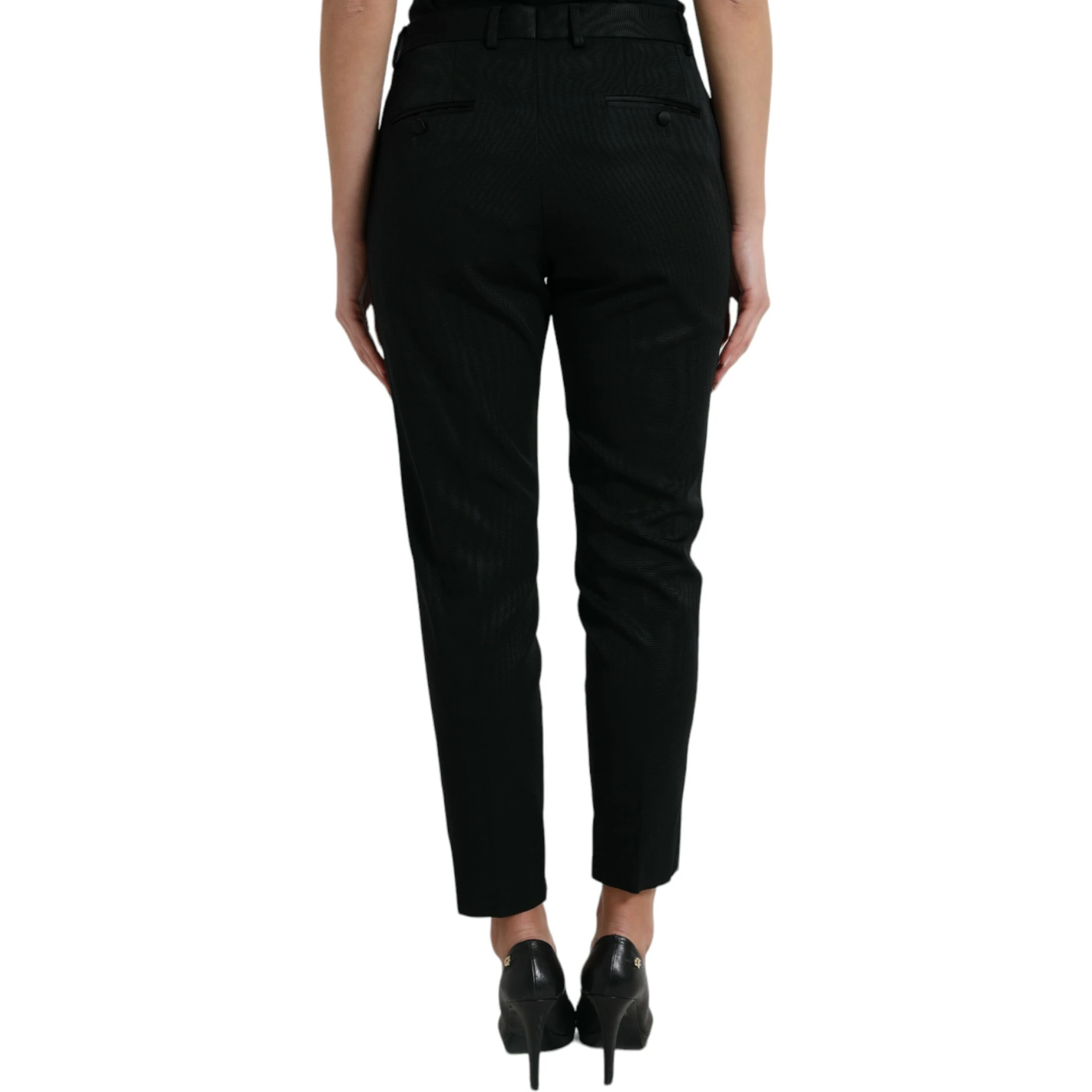 Black Wool High Waist Cropped Tapered Pants