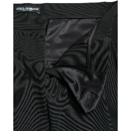 Black Wool High Waist Cropped Tapered Pants