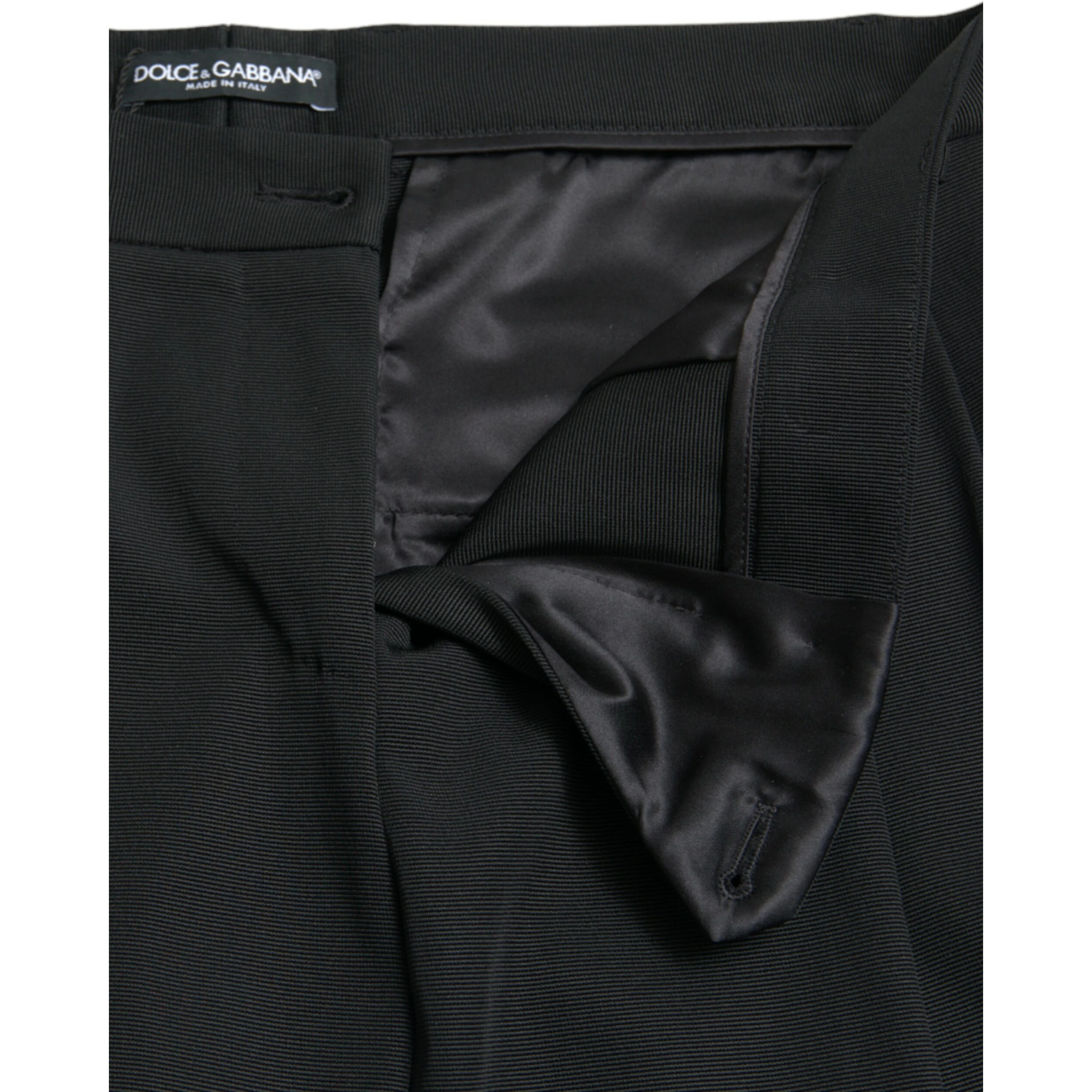 Black Wool High Waist Cropped Tapered Pants