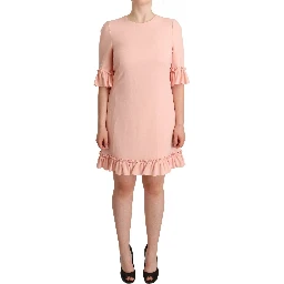Pink Ruffled Sleeves Viscose Sheath Dress