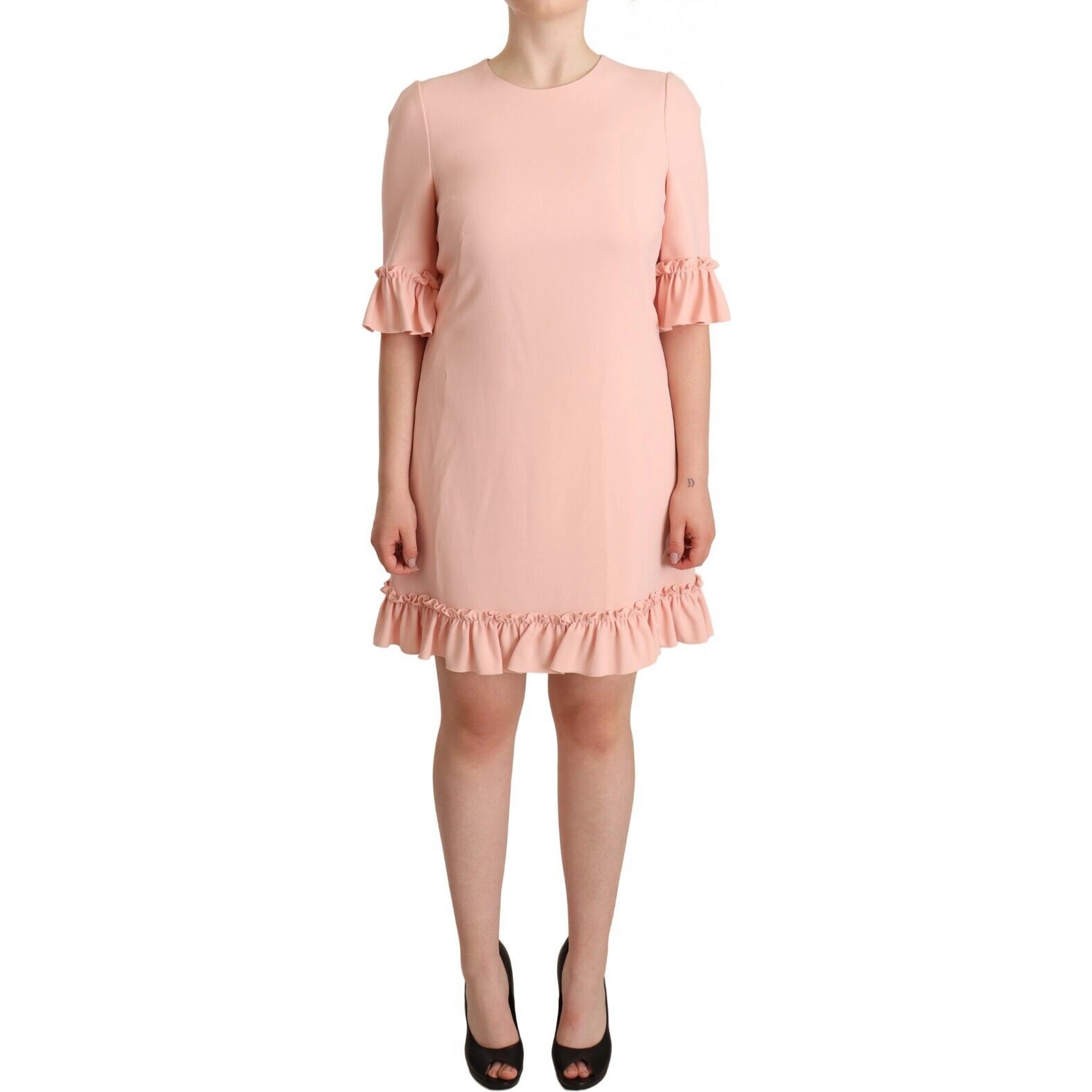 Pink Ruffled Sleeves Viscose Sheath Dress