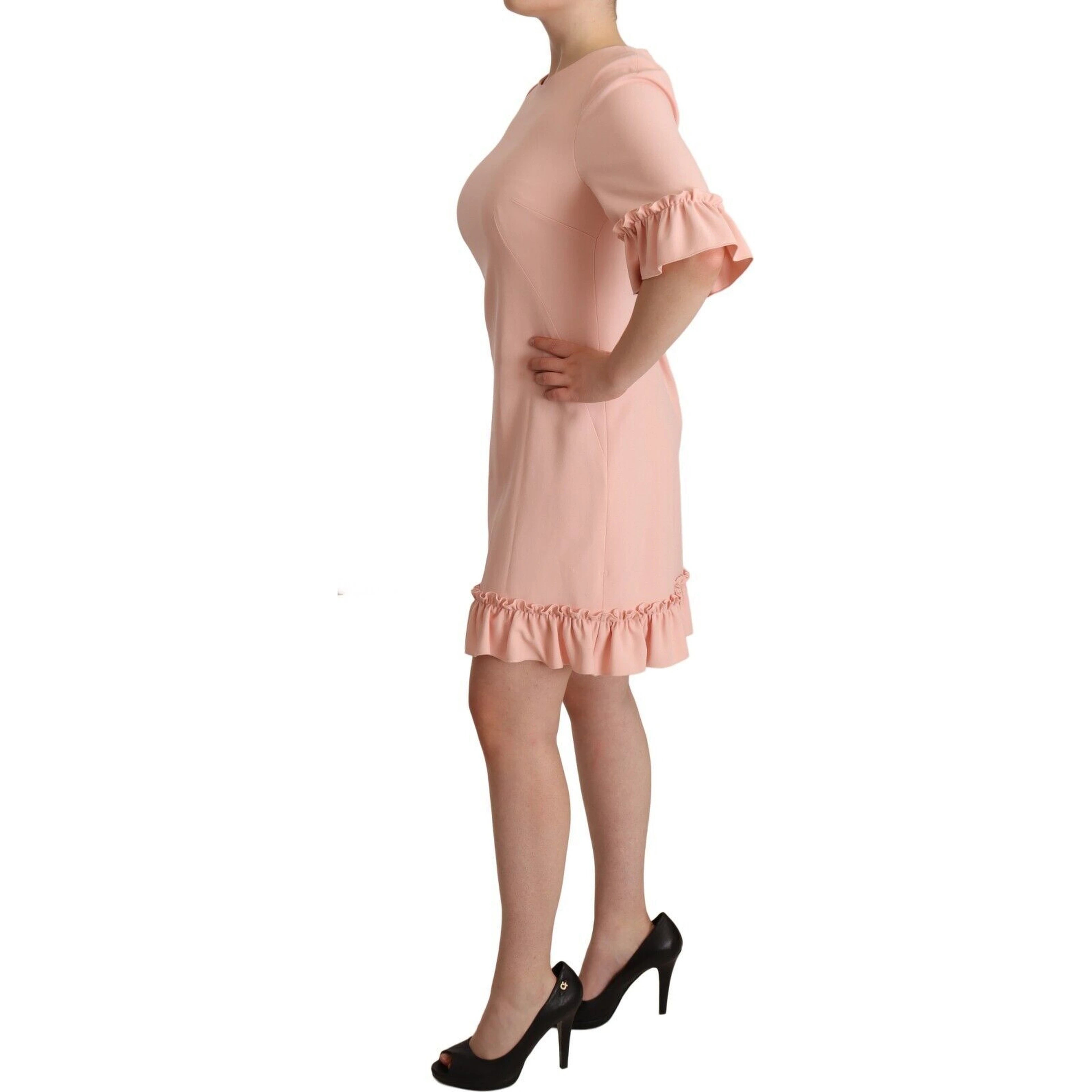 Pink Ruffled Sleeves Viscose Sheath Dress