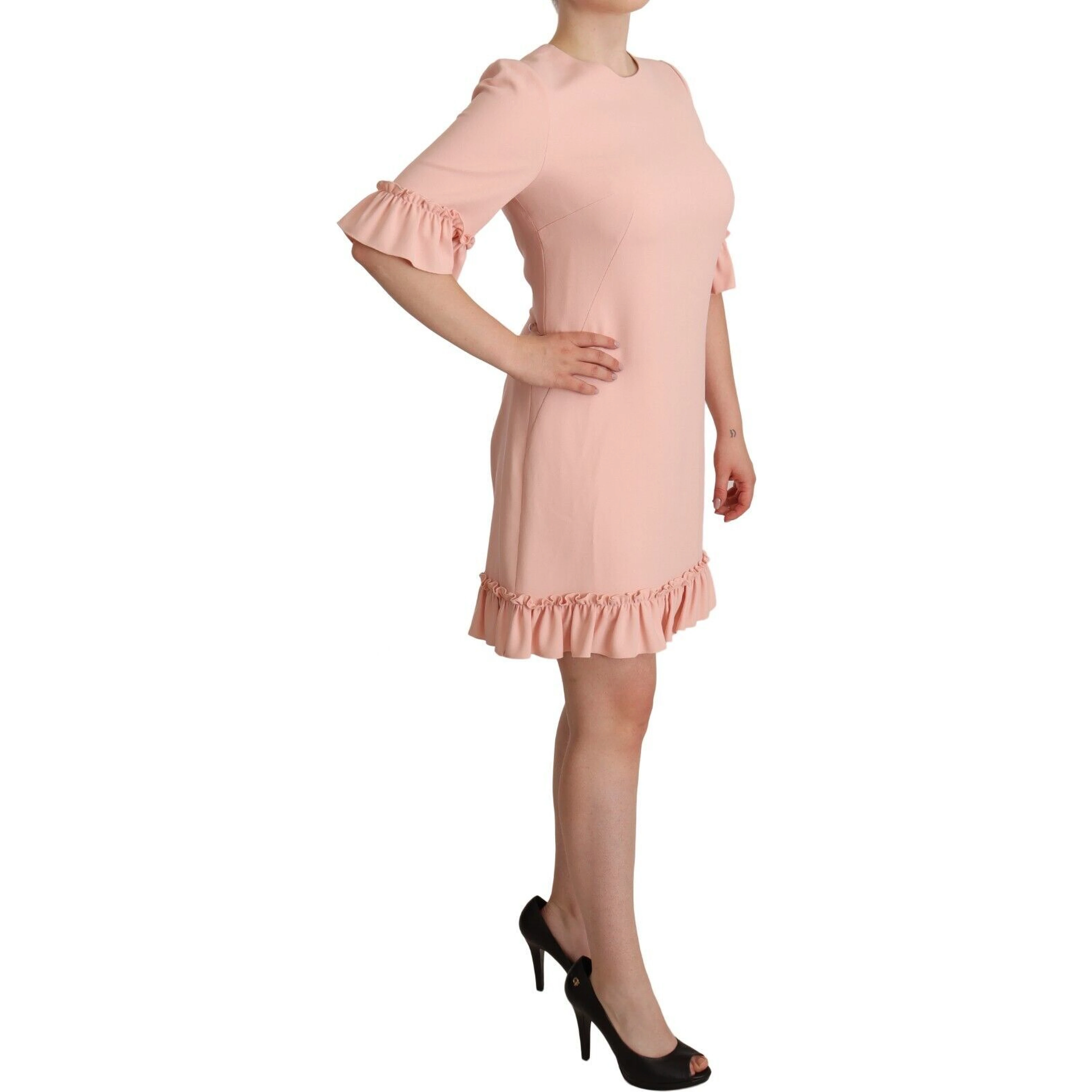 Pink Ruffled Sleeves Viscose Sheath Dress