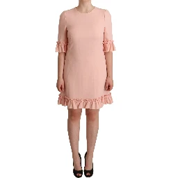 Pink Ruffled Sleeves Viscose Sheath Dress