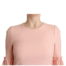 Pink Ruffled Sleeves Viscose Sheath Dress