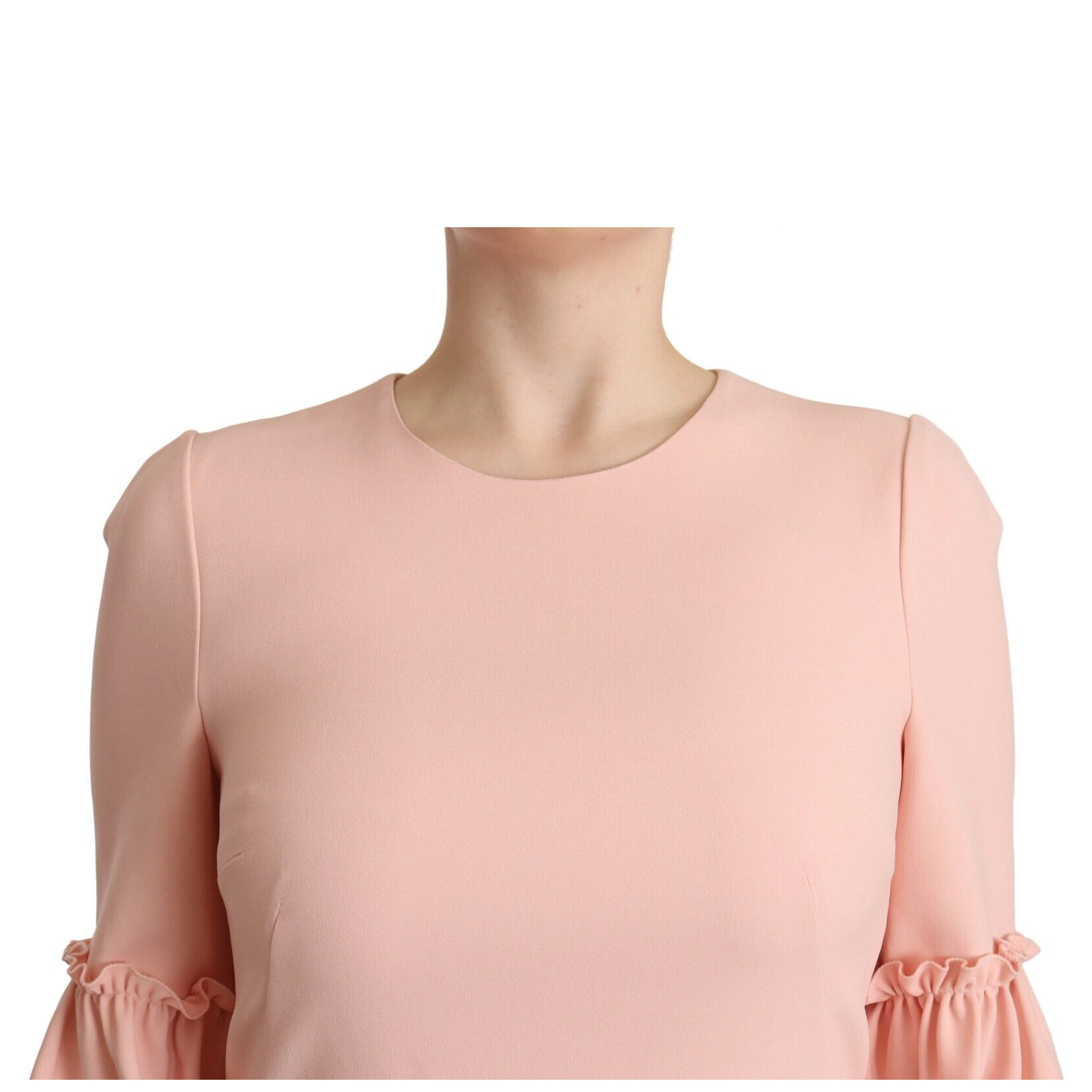 Pink Ruffled Sleeves Viscose Sheath Dress