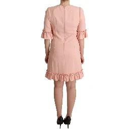 Pink Ruffled Sleeves Viscose Sheath Dress