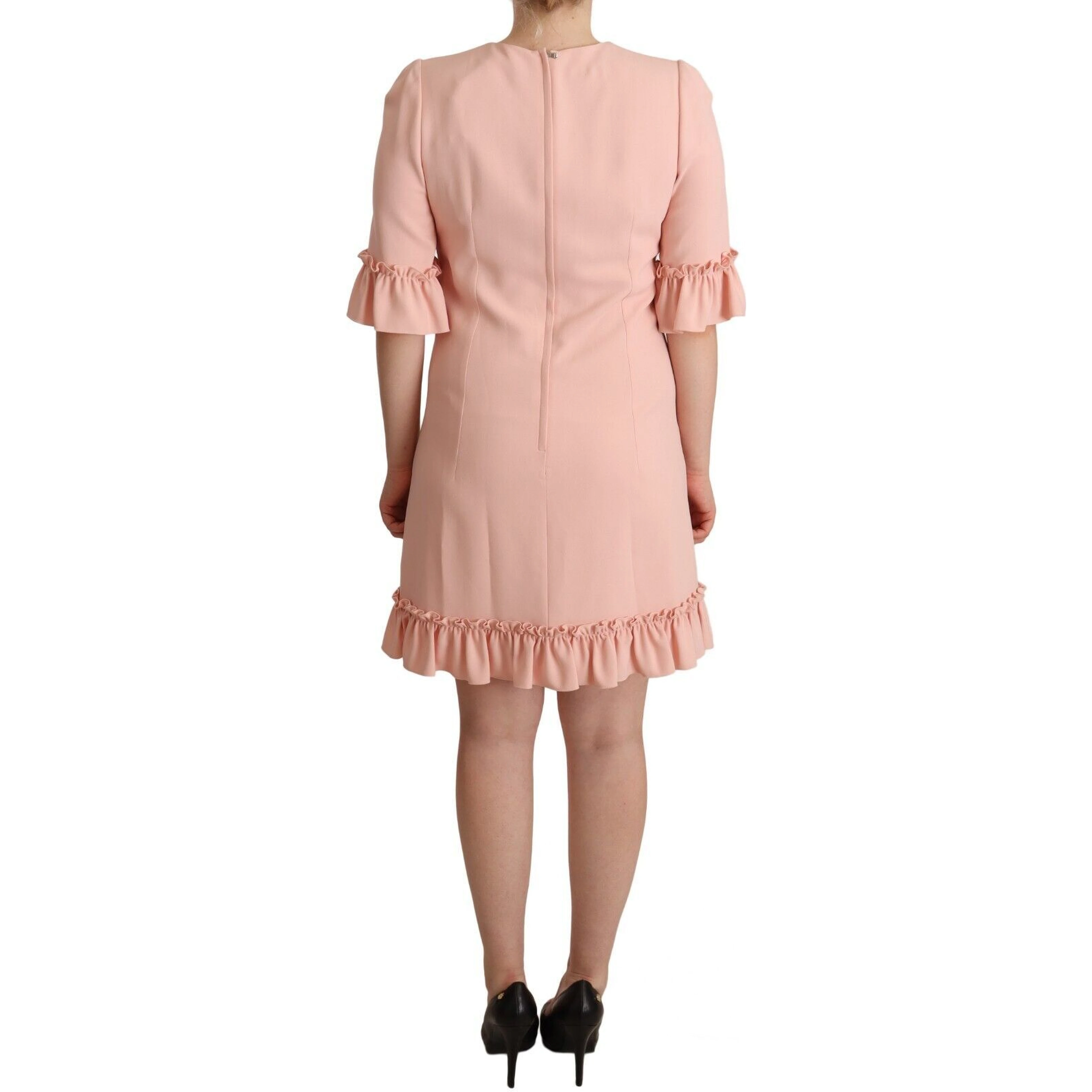 Pink Ruffled Sleeves Viscose Sheath Dress
