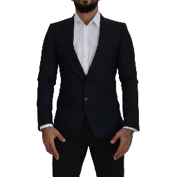 Blue Wool Single Breasted Coat Blazer