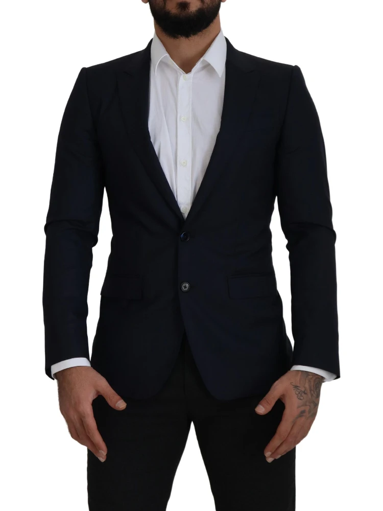 Blue Wool Single Breasted Coat Blazer