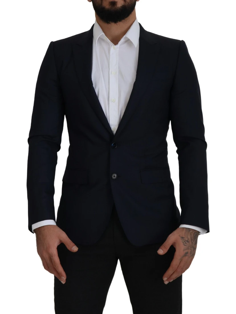 Blue Wool Single Breasted Coat Blazer